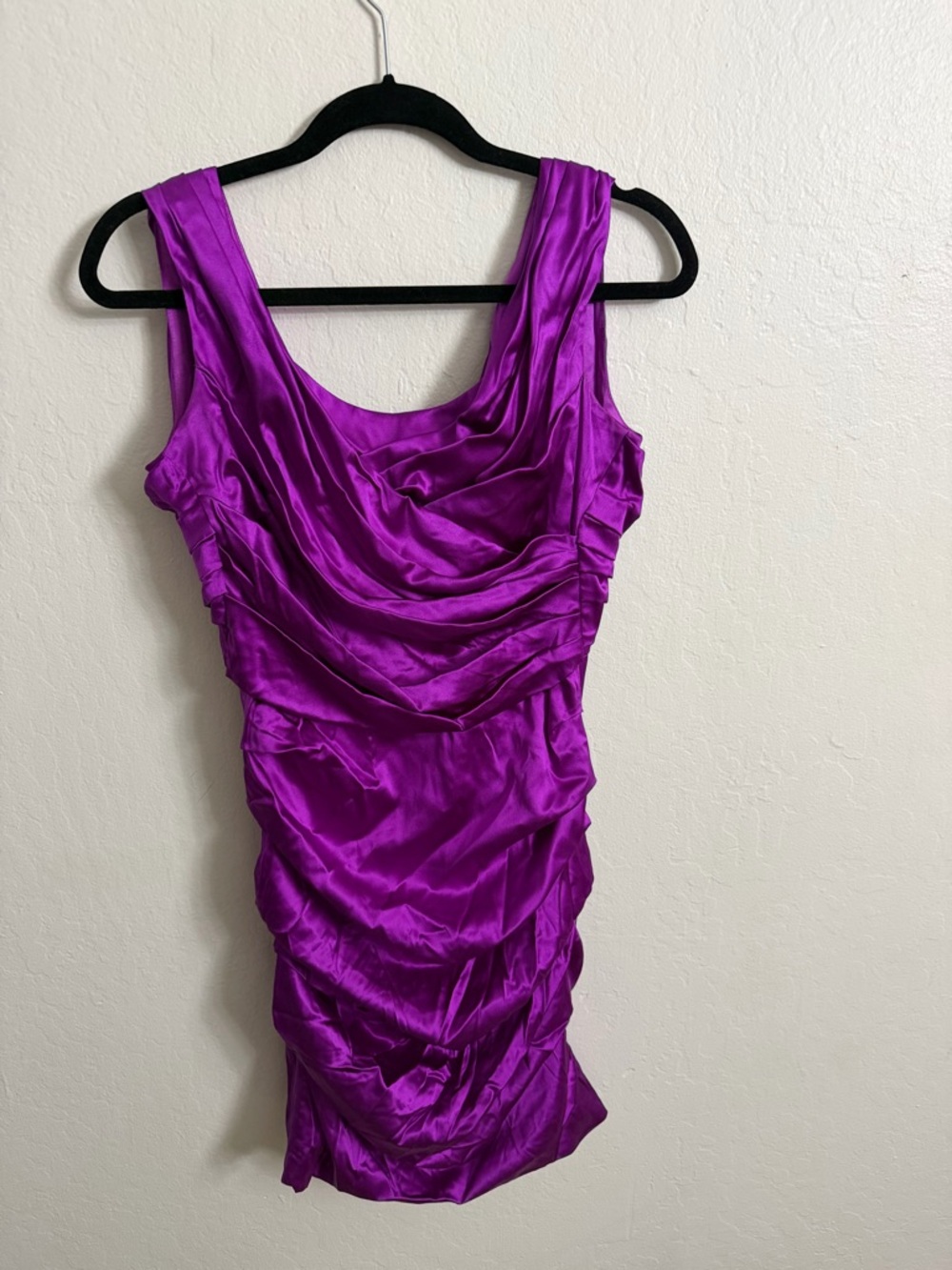 Scoop Neck Ruched Satin Dress - Vibrant Purple